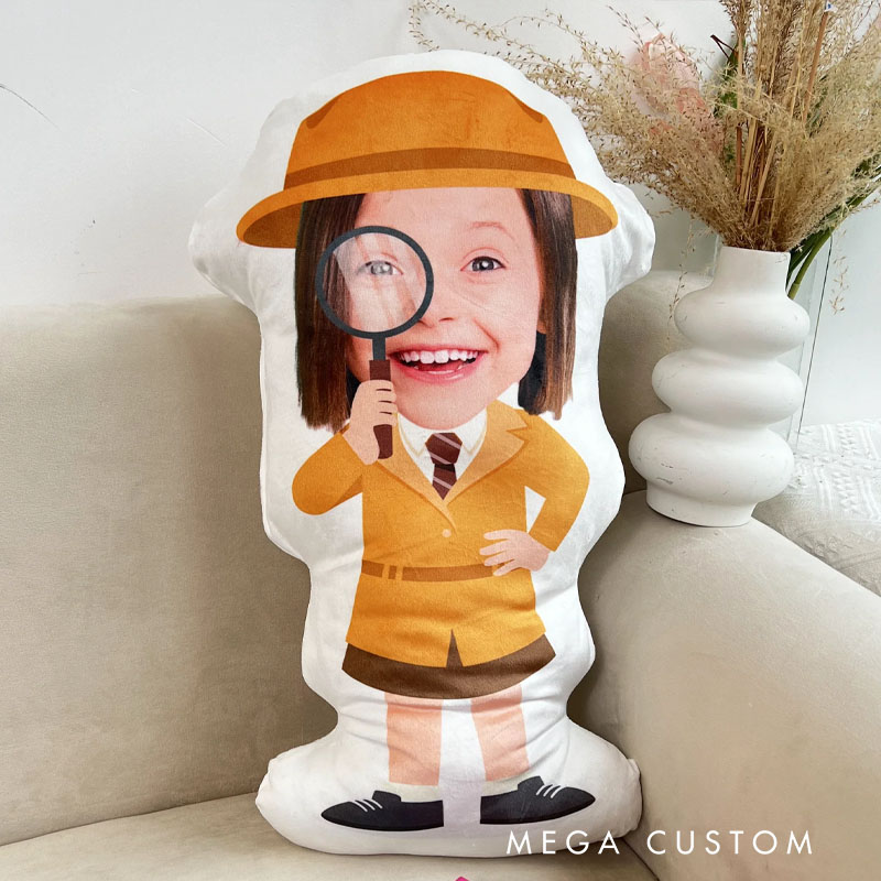 Personalized Detective Adventure Pillows Engaging Mystery Fun with Custom Photo and Sleuth Style