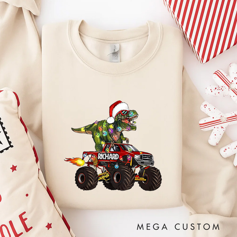 Personalized The Truck Christmas Funny Classic Sweatshirt Dinosaurs Movie Series Crewneck Movie Holiday Shirt