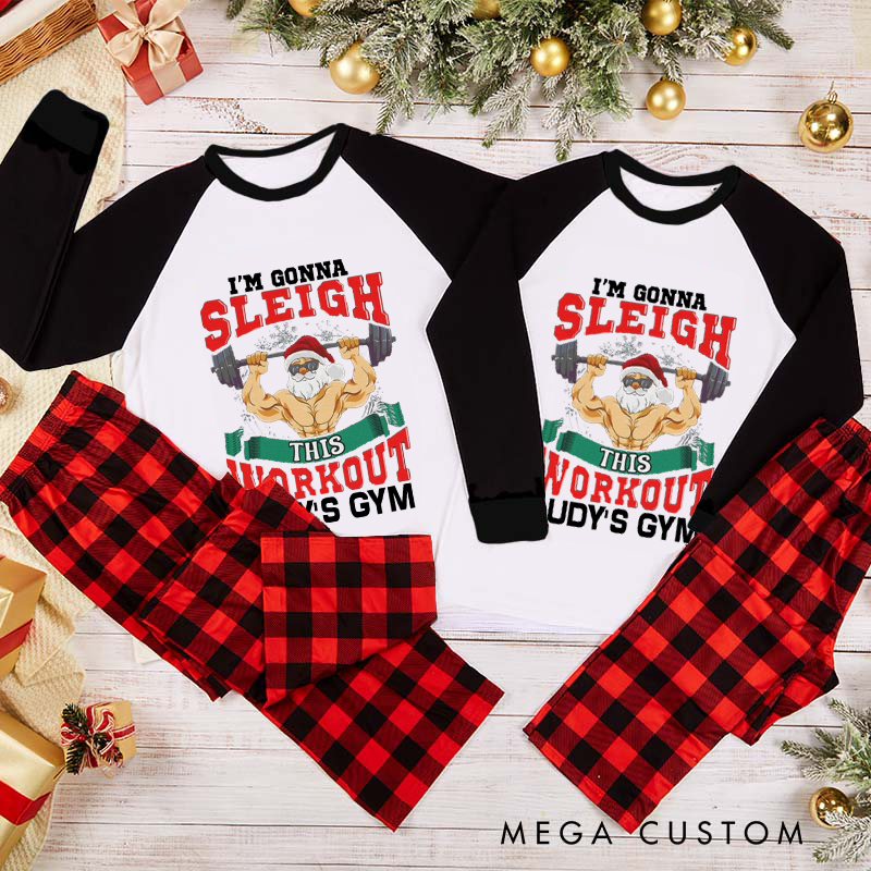 Personalized Couple Xmas Pajamas with Santa Lifting Christmas Matching Pjs for Fitness Enthusiasts Bodybuilders and Gym Lovers Husband Wife Boyfriend Girlfriend
