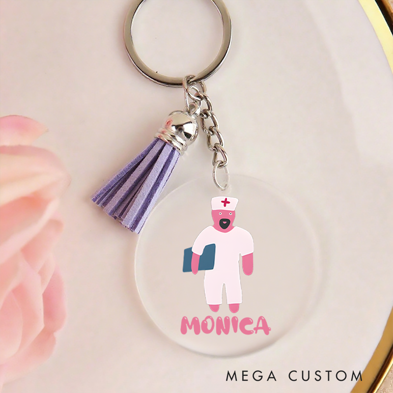 Personalized Acrylic Tassel Keychain for Nurse Customized Cute Cartoon Nurse Design Keychain Nurse Week Gift