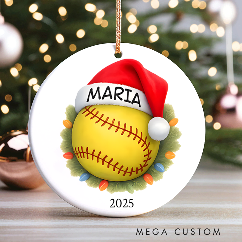 Personalized Softball Christmas Ornament with Custom Name and Year