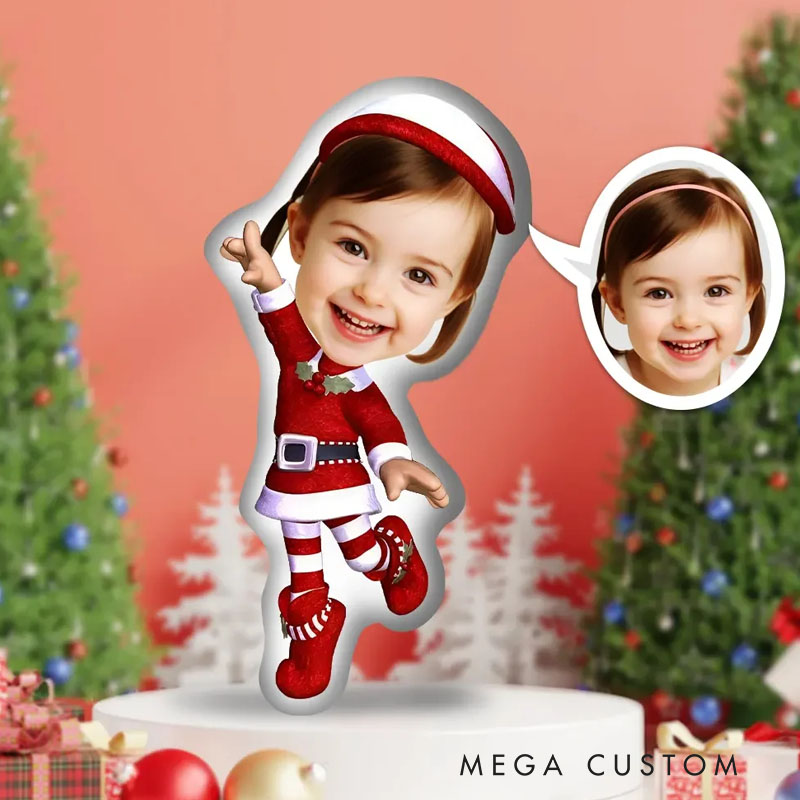 Personalized Holiday Cheer Pillows Joyful Christmas Spirit with Custom Photo and Festive Outfit Design