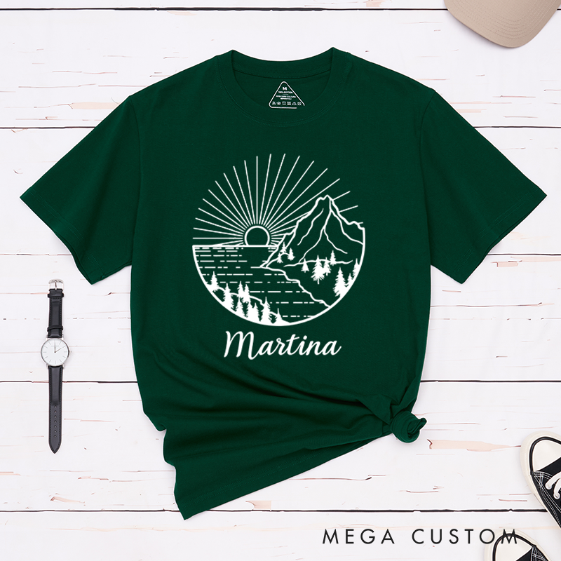 Personalized Sun and Mountain Adventure T-Shirt  Gift For Camper Hiking Outdoors Nature Lover