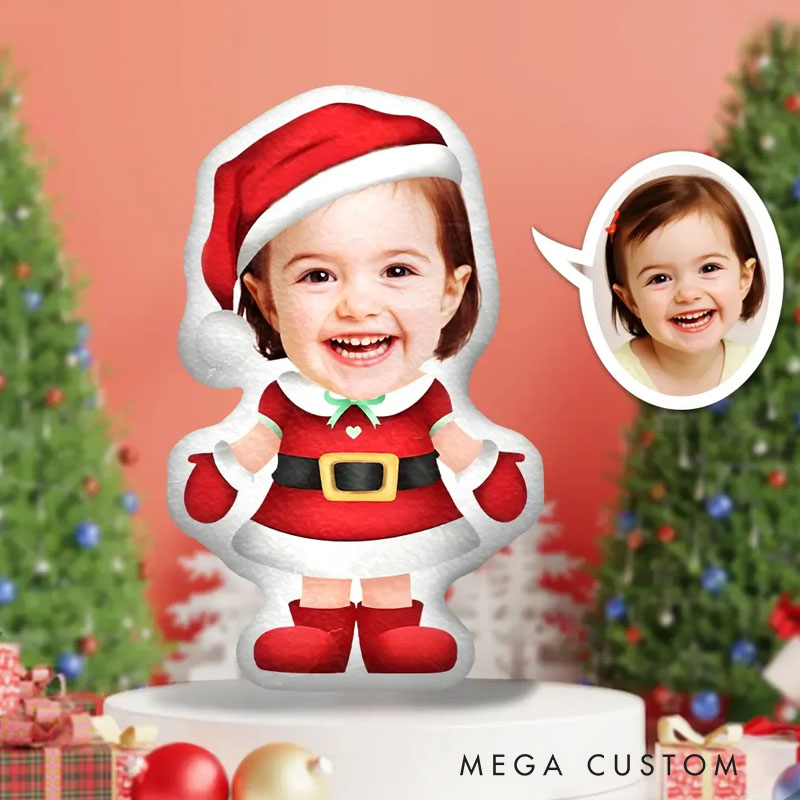 Personalized Photo Face Pillows Delightful Christmas Joy with Custom Photo and Festive Attire