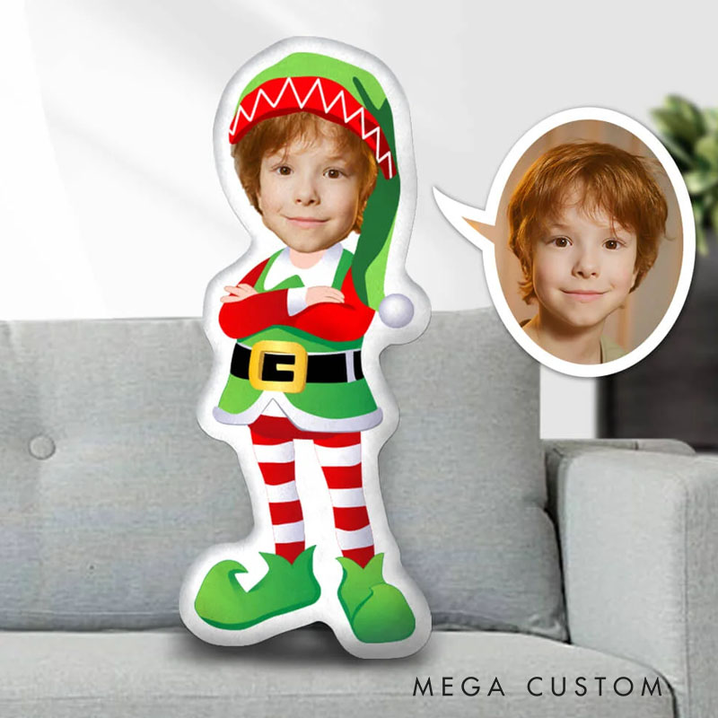 Personalized Jolly Elf Pillows Whimsical Holiday Cheer with Custom Photo and Playful Costume