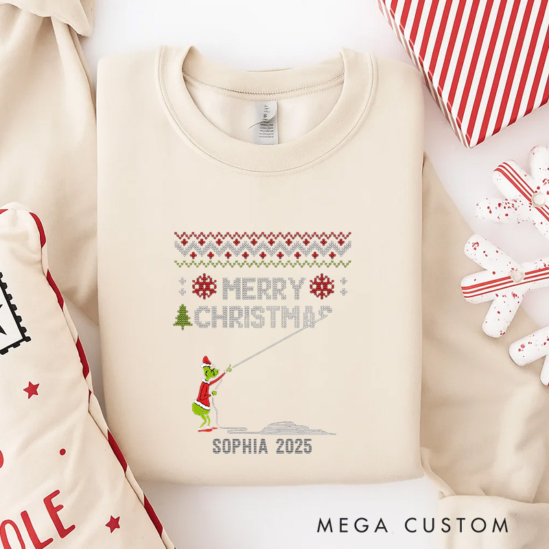 Personalized Green Humanoid Creature Christmas Classic Sweatshirt Christmas Film Crewneck Movie Holiday Shirt
