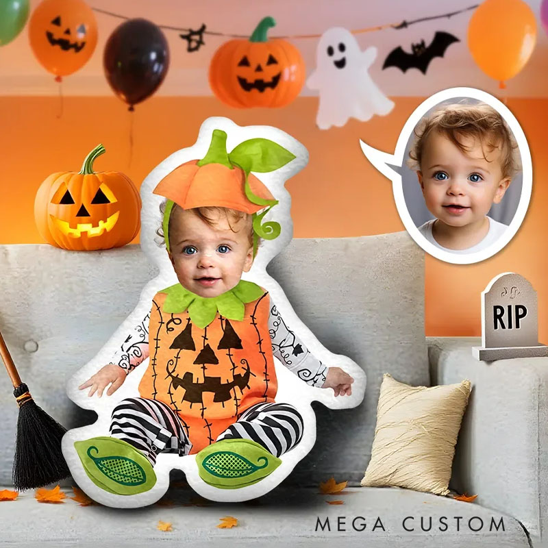 Personalized Pumpkin Patch Pillows Spooky Halloween Delight with Custom Photo and Festive Costume