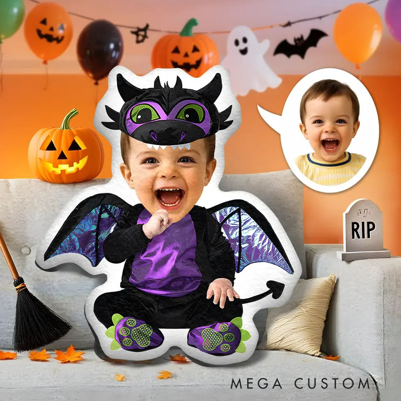Personalized Batty Halloween Pillows Cute Spooky Fun with Custom Photo and Adorable Bat Costume