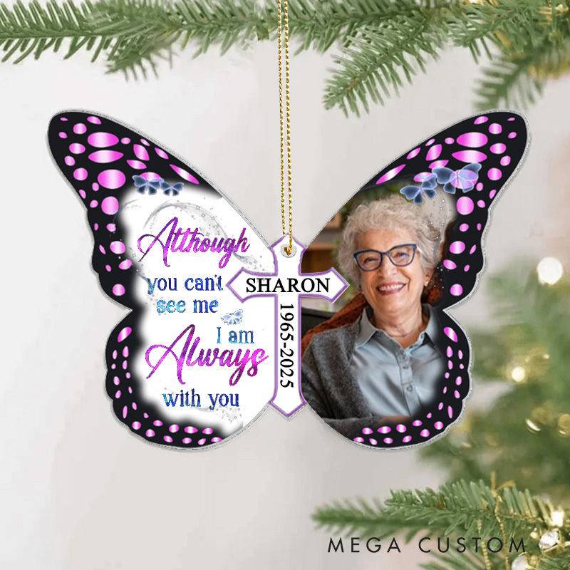 Personalized Butterfly Shaped Memorial Ornament Customizable Photo Name Year Message Keepsake
