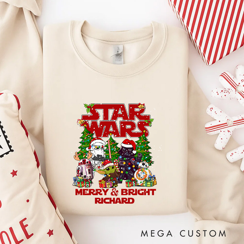 Personalized Merry and Bright Christmas Classic Sweatshirt Galaxy War Film Crewneck Movie Holiday Shirt