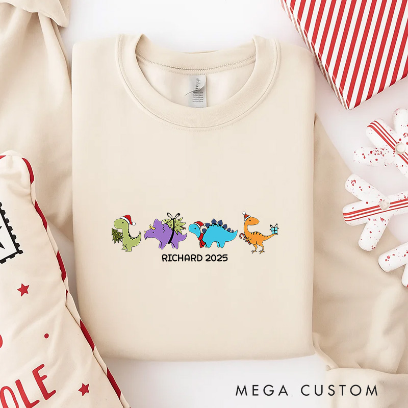 Personalized Cute Little Dinosaurs Christmas Classic Sweatshirt Dinosaurs Movie Series Crewneck Movie Holiday Shirt