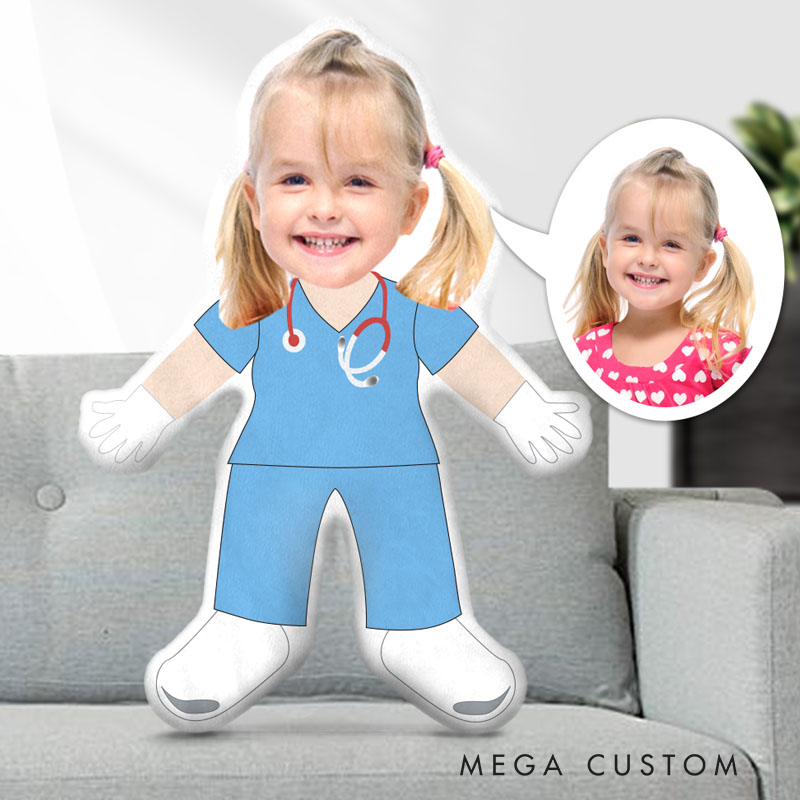 Personalized Little Doctor Pillows Inspiring Medical Dreams with Custom Photo and Adorable Scrubs Outfit