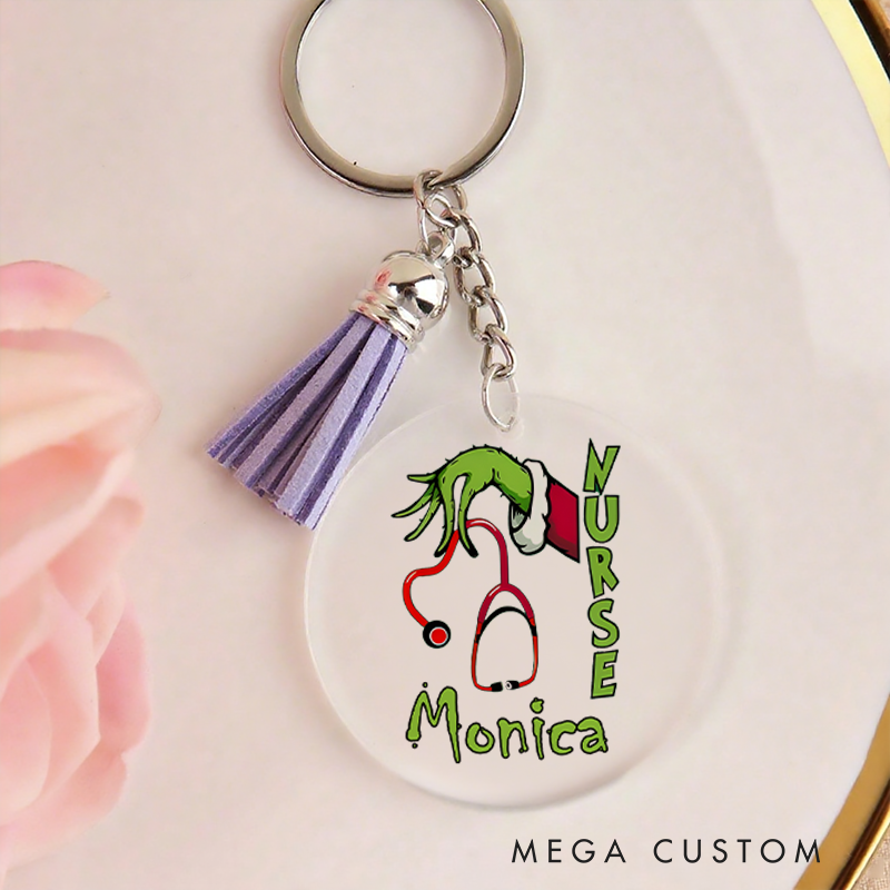 Personalized Acrylic Tassel Keychain for Nurse Customized Festive Hand Holding Stethoscope Design Keychain Nurse Week Gift