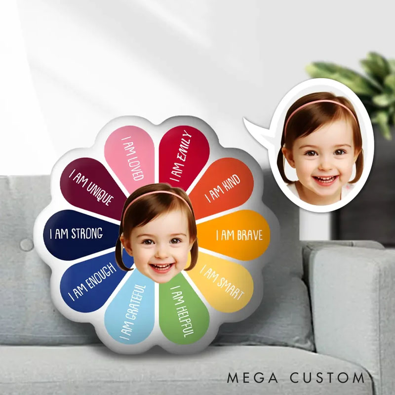 Personalized Affirmation Flower Pillows Empowering Positive Vibes with Custom Photo and Uplifting Messages