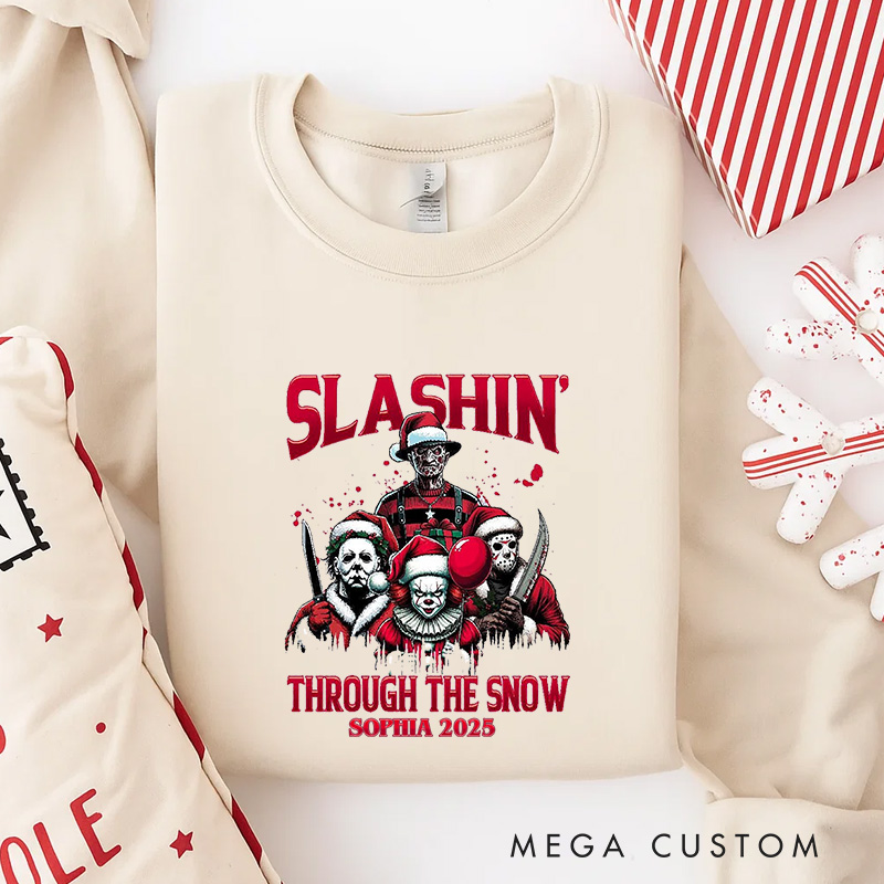 Personalized Slashing Christmas Classic Sweatshirt Retro Horror Film Series Crewneck Movie Holiday Shirt