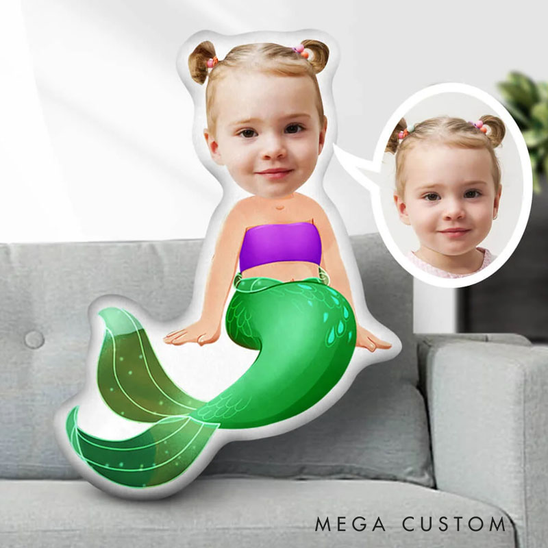 Personalized Mermaid Dreams Pillows Underwater Fantasy Adventure with Custom Photo and Vibrant Mermaid Tail