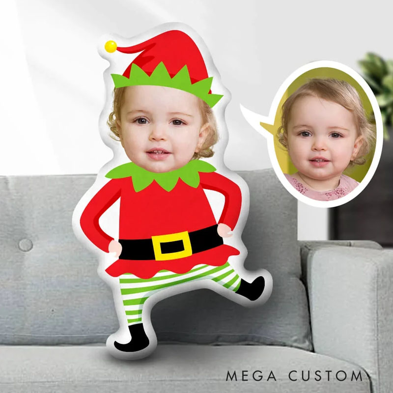 Personalized Holiday Elf Pillows Merry Christmas Fun with Custom Photo and Jolly Elf Outfit