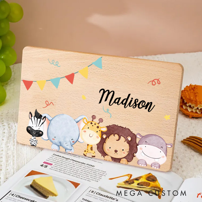 Personalized Safari Animals With Bunting Breakfast Board  Birthday Gifts