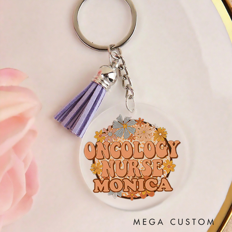 Personalized Acrylic Tassel Keychain for Nurse Customized Oncology Nurse Design Keychain Nurse Week Gift