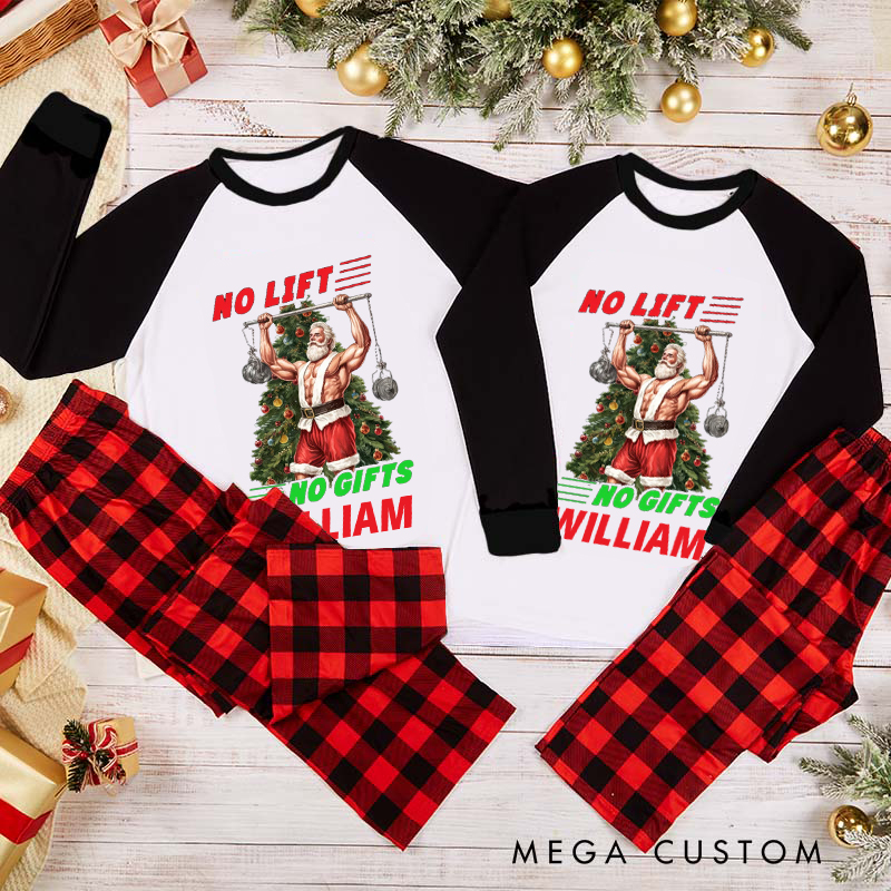Personalized Couple Xmas Pajamas with No Lift No Gifts Santa Weightlifting Christmas Matching Pjs for Fitness Enthusiasts Bodybuilders and Gym Lovers Husband Wife Boyfriend Girlfriend