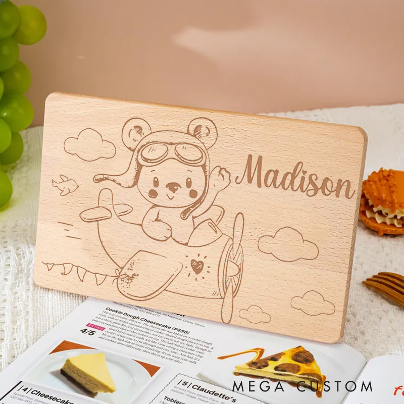Personalized Bear Flying Airplane Breakfast Board Holiday Gifts