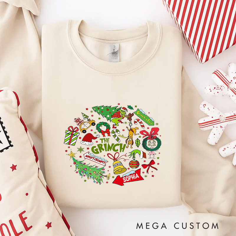 Personalized Green Monster Elements Christmas Classic Sweatshirt Christmas Film Crewneck Movie Holiday Shirt
