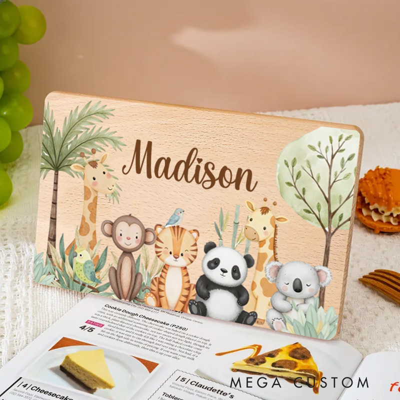 Personalized Jungle Animals with Tropical Trees Breakfast Board