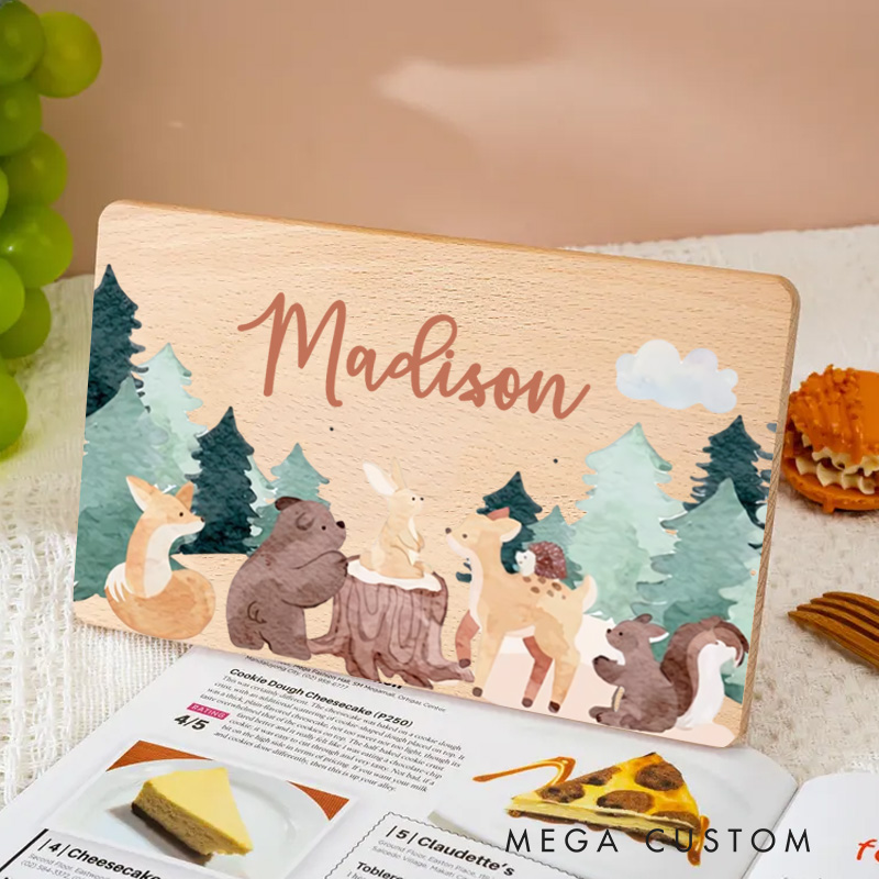 Personalized Forest Animals Around Campfire Breakfast Board