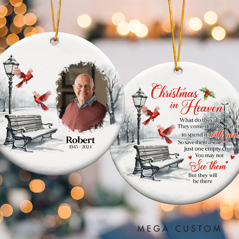 Personalized Photo Memorial Ornament Memorial Christmas in Heaven Ceramic Ornament Sympathy Gift for Loss of Grandfather