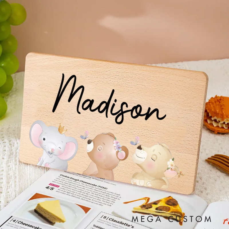 Personalized Elephant and Giraffe with Crown and Flowers Breakfast Board