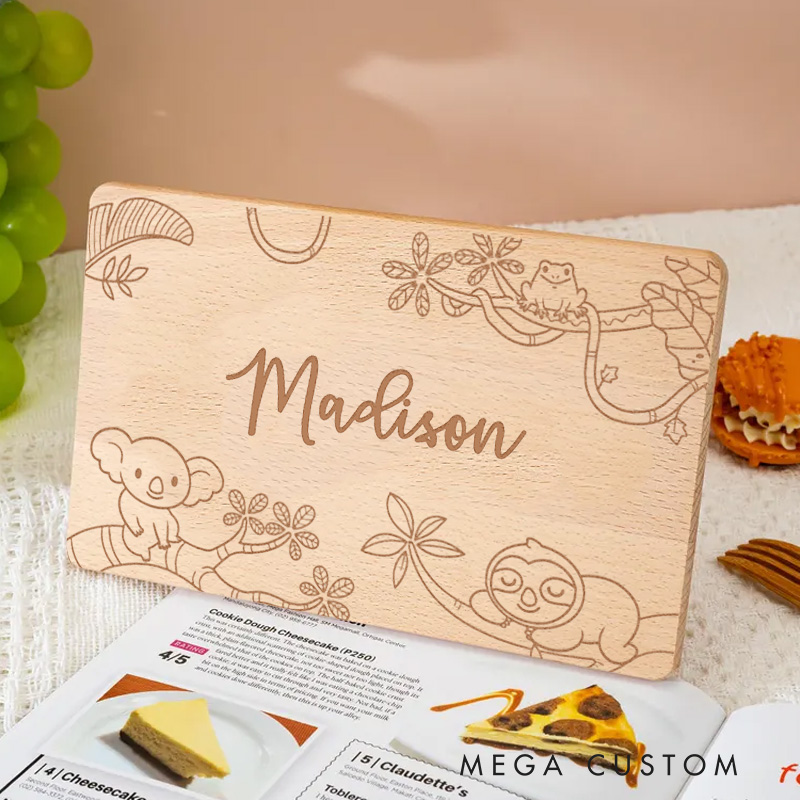 Personalized Monkey and Koala with Jungle Scene Breakfast Board