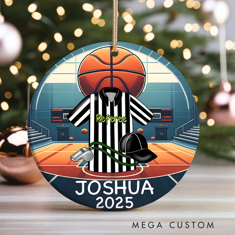 Personalized Basketball Referee Ornament with Custom Name and Year