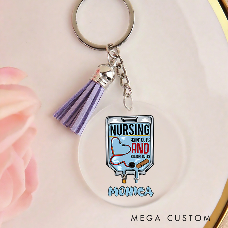 Personalized Acrylic Tassel Keychain for Nurse Customized Nursing Fixing Cuts and Sticking Butts Design Keychain Nurse Week Gift
