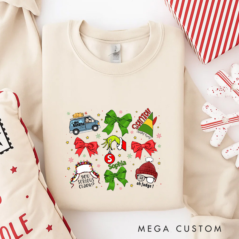 Personalized Green Monster Bows Christmas Classic Sweatshirt Christmas Film Crewneck Movie Holiday Shirt