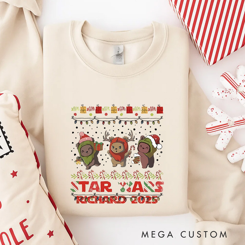 Personalized Cute Bears Christmas Classic Sweatshirt Galaxy War Film Crewneck Movie Holiday Shirt