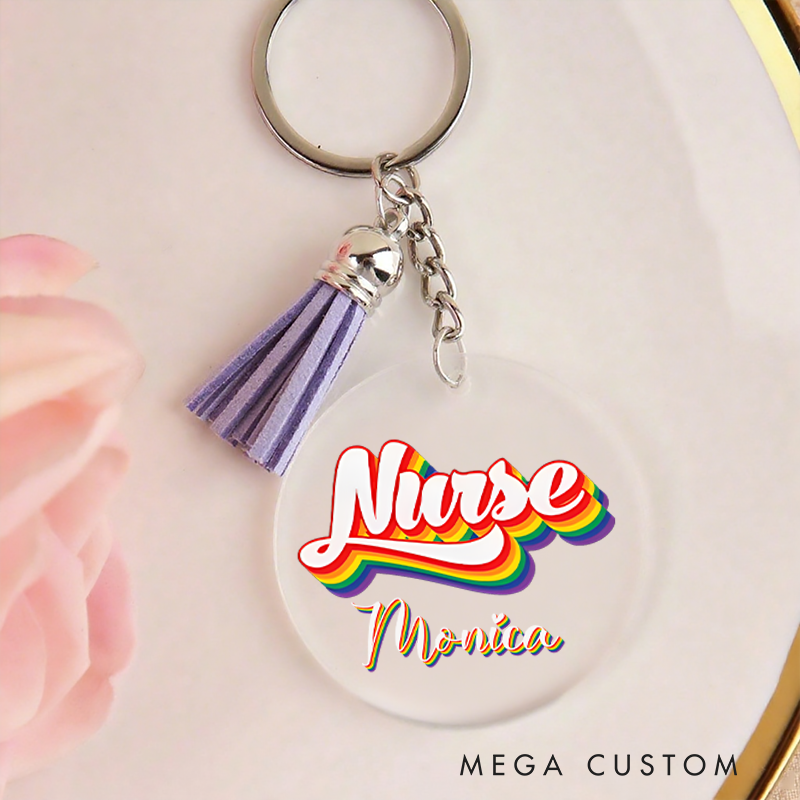 Personalized Acrylic Tassel Keychain for Nurse Customized Rainbow Nurse Design Keychain Nurse Week Gift