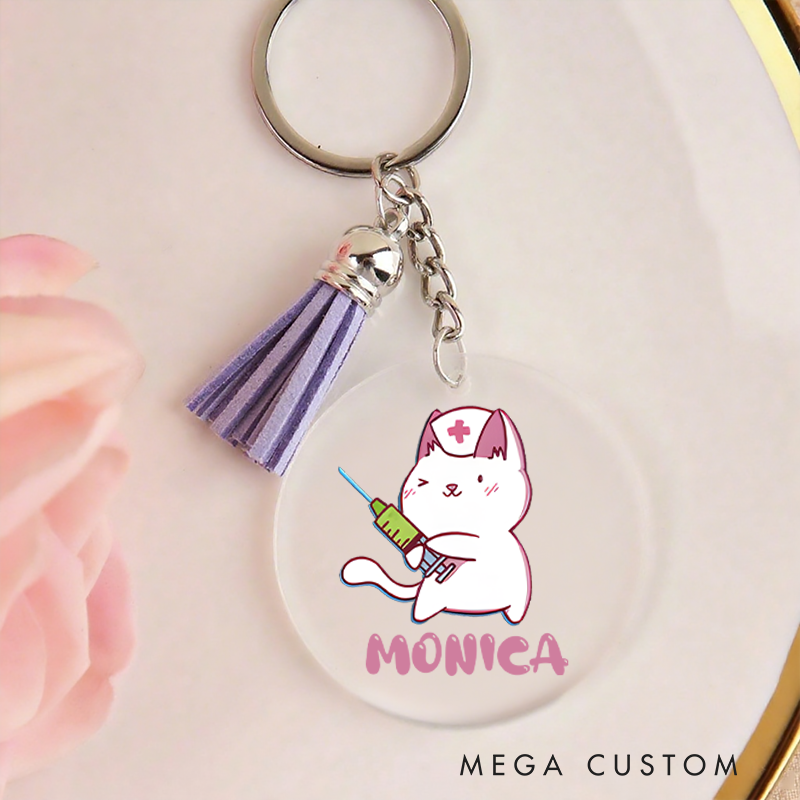 Personalized Acrylic Tassel Keychain for Nurse Customized Cute Nurse Cat Design Keychain Nurse Week Gift