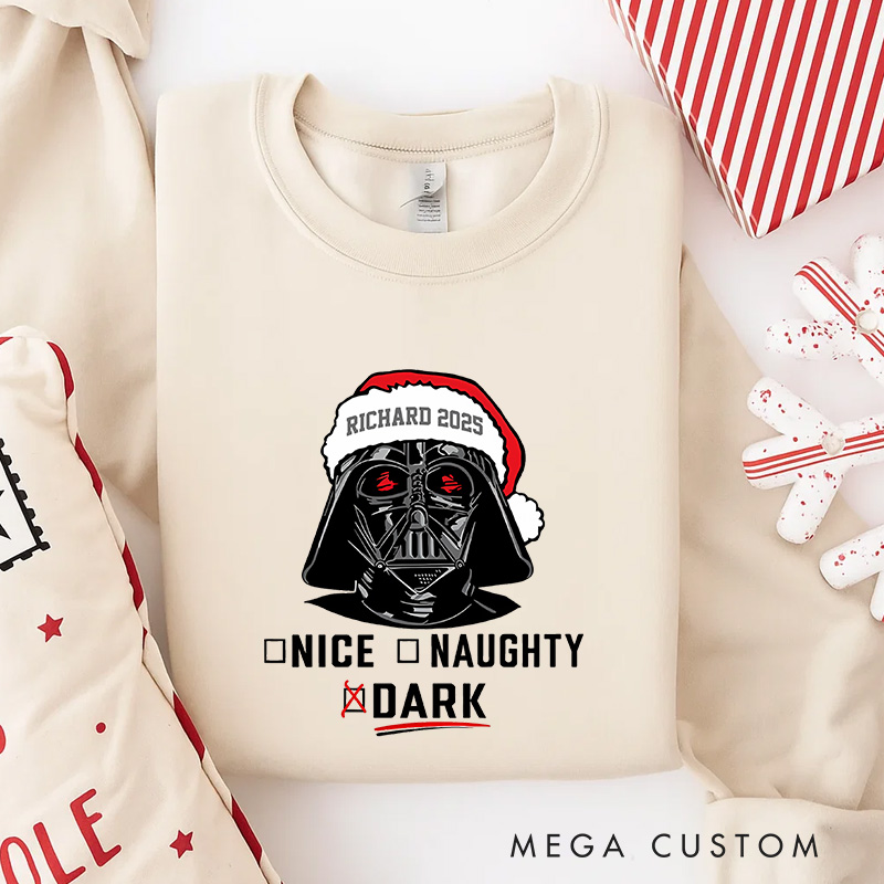 Personalized Being Naughty or Nice Christmas Classic Sweatshirt Galaxy War Film Crewneck Movie Holiday Shirt