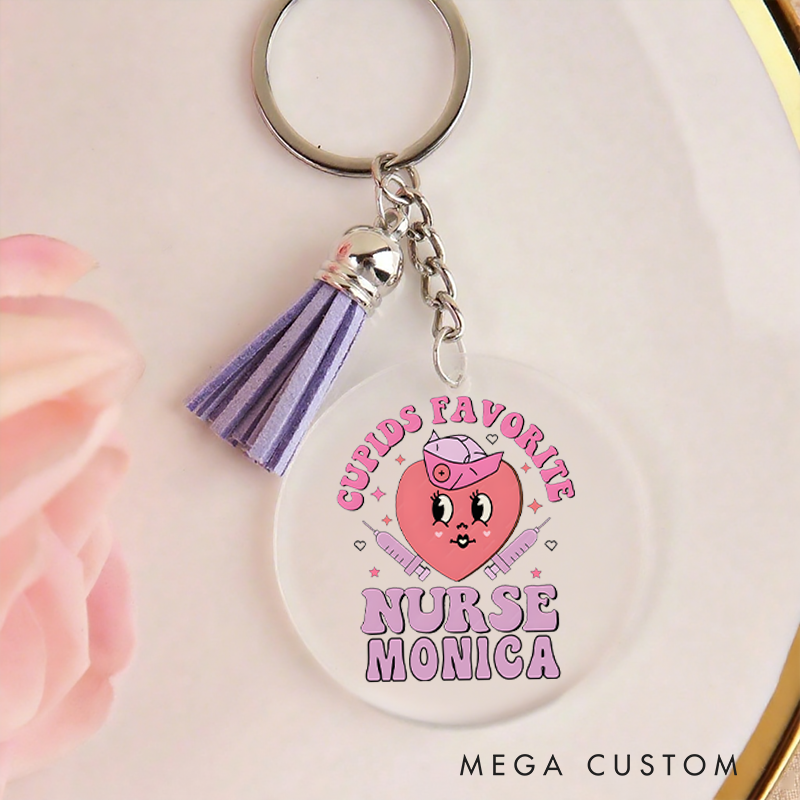 Personalized Acrylic Tassel Keychain for Nurse Customized Cupid’s Favorite Nurse Design Keychain Nurse Week Gift