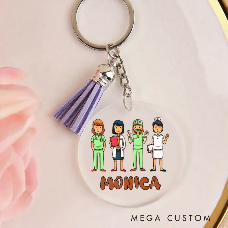 Personalized Acrylic Tassel Keychain for Nurse Customized Healthcare Team Design Keychain Nurse Week Gift
