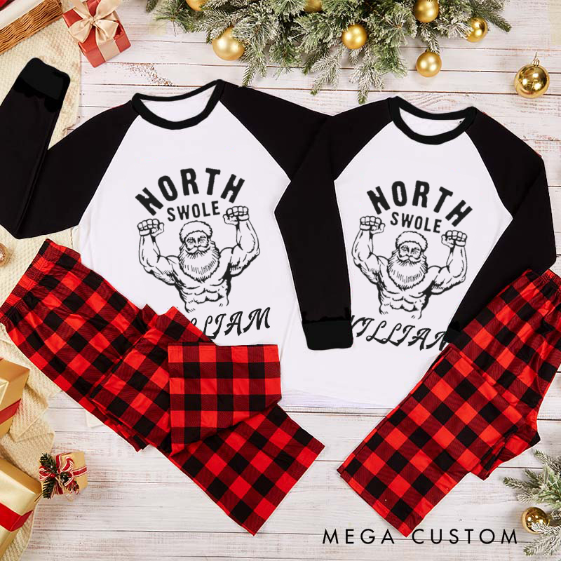 Personalized Couple Xmas Pajamas with Santa Flexing Muscles Christmas Matching Pjs for Fitness Enthusiasts Bodybuilders and Gym Lovers Husband Wife Boyfriend Girlfriend