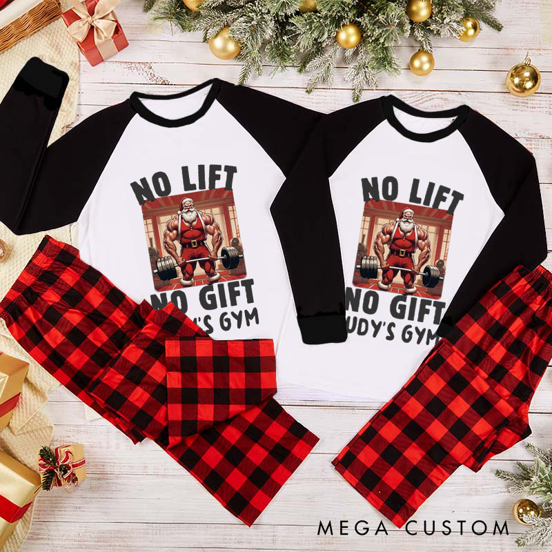 Personalized Couple Xmas Pajamas with No Lift No Gift Santa Weightlifting Christmas Matching Pjs for Fitness Enthusiasts Bodybuilders and Gym Lovers Husband Wife Boyfriend Girlfriend
