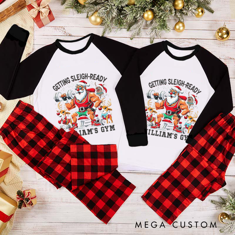 Personalized Couple Xmas Pajamas with Getting Sleigh Ready Christmas Matching Pjs for Fitness Enthusiasts Bodybuilders and Gym Lovers Husband Wife Boyfriend Girlfriend