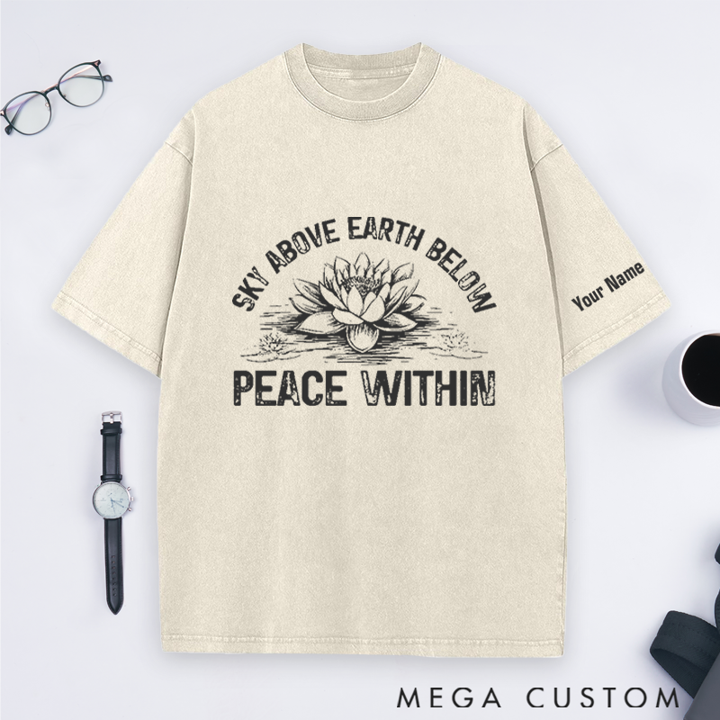 Personalized Yoga T-Shirt with Sky Above Earth Below Peace Within Design Perfect Gift for Yoga Lover