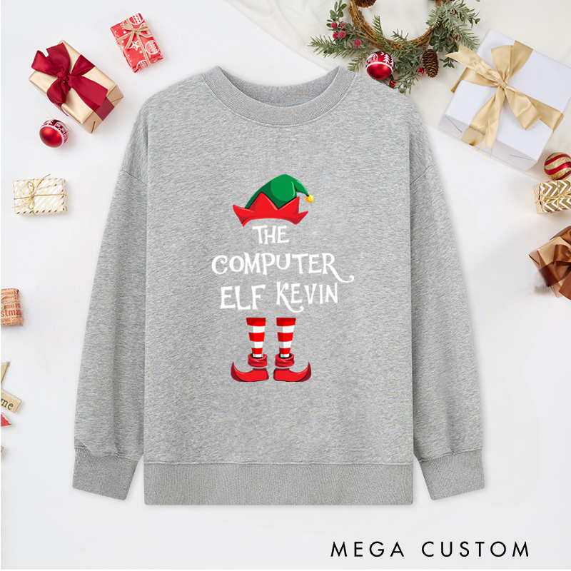 Personalized the Computer Elf Christmas Sweatshirts Programmer Technology Lovers Sweatshirts Christmas Gift for Geek