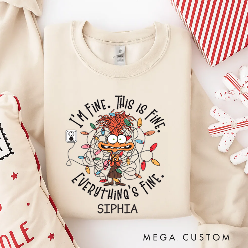 Personalized Classic Sweatshirts It's Fine This Is Fine Everything Is Fine Christmas Light Sweatshirt