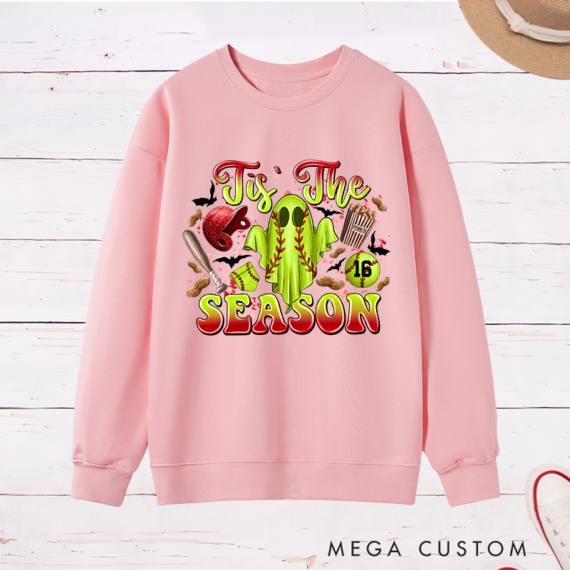 Personalized Halloween Softball Ghostly Cheer Sweatshirt with Custom Number