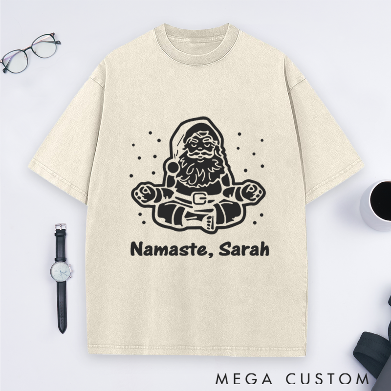 Personalized Santa Yoga T-Shirt with Namaste Design Perfect Gift for Yoga Lover and Christmas