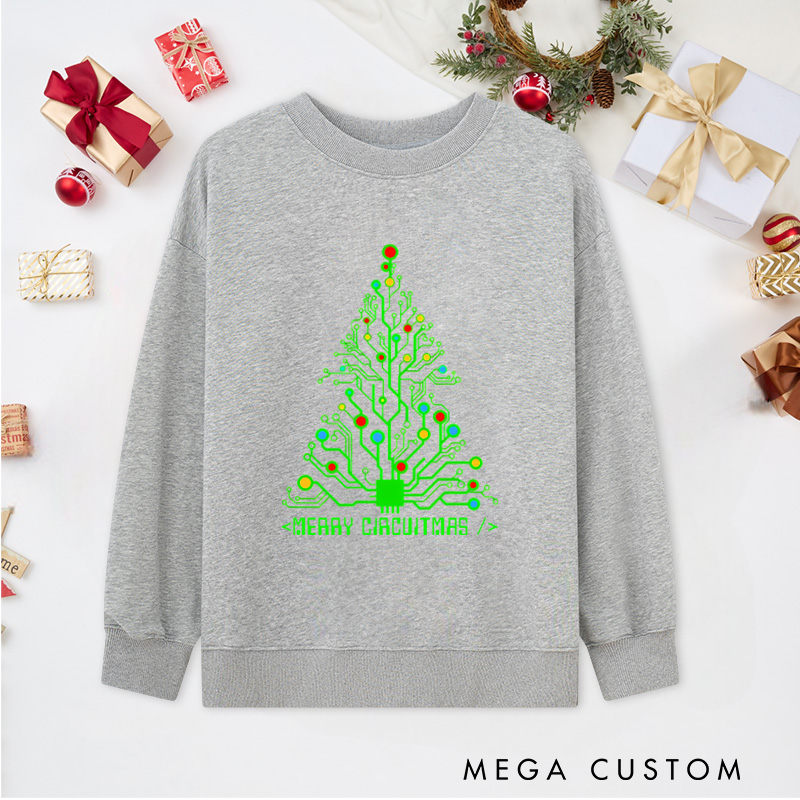Personalized Merry Circuitmas Classic Sweatshirts Programmer Computer Technology Lovers Sweatshirts Christmas Gift for Geek