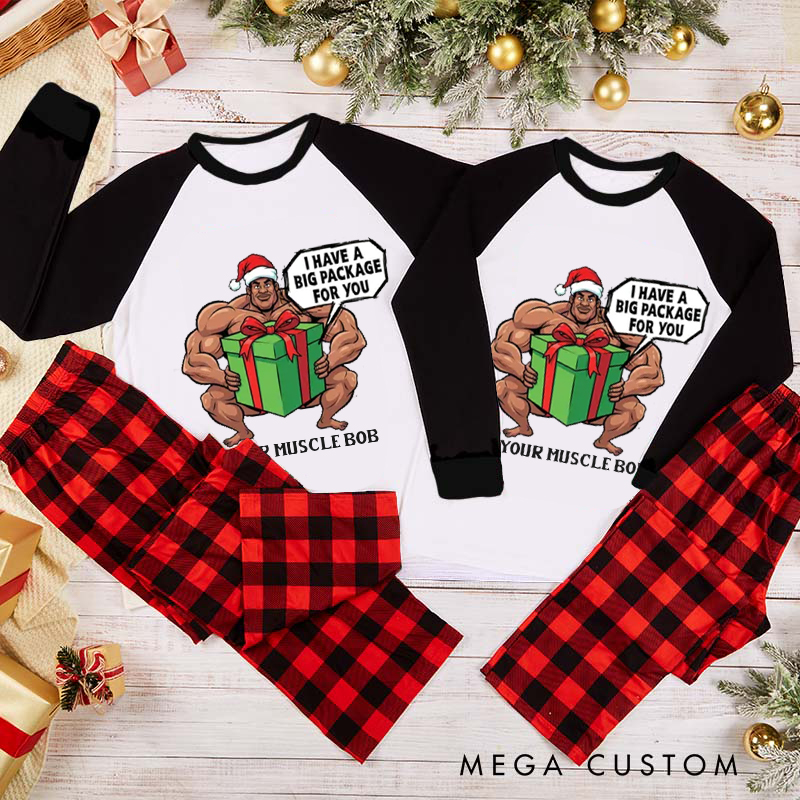 Personalized Couple Xmas Pajamas with Muscular Santa Design Matching Pjs for Fitness Enthusiasts Bodybuilders and Gym Lovers Husband Wife Boyfriend Girlfriend